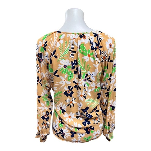 NWOT Cabi Island Mod Floral Style #6296 Blouse Tangerine Green Black White - Picture 2 of 7